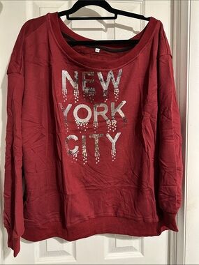 Women’s Sequin 'New York City' Pullover Sweatshirt -maroon
